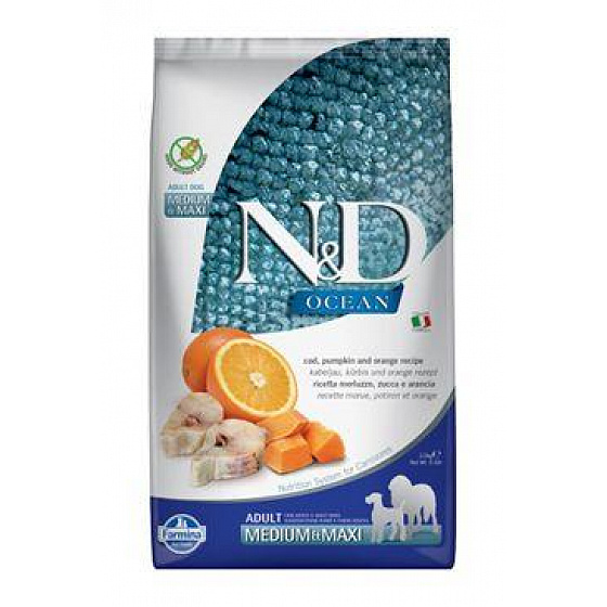 N&D OCEAN DOG Adult M/L Tőkehal & Tök & Narancs 2,5kg