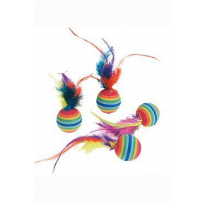 Játék macska labdák szivárványos bojtokkal 4db