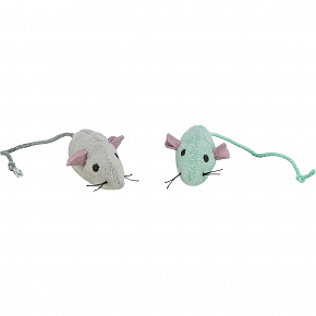 Plüss egér csengővel, 5 cm (2 db), szürke/zöld