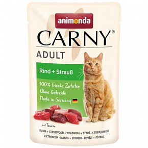 Carny Adult 85 g marhahús + strucc, tasak macskáknak Carny Adult 85 g marhahús + strucc, tasak macskáknak