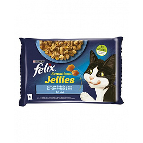 Nestlé FELIX Sensations macska Multipack lazac és garnélarák & tőkehal és paradicsom zselés kapszula 4x85 g Nestlé FELIX Sensations macska Multipack lazac és garnélarák & tőkehal és paradicsom zselés kapszula 4x85 g
