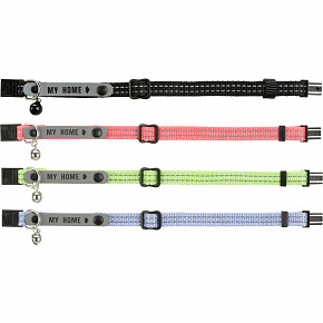 Nylon nyakörv macskának, címzéssel, fényvisszaverő, különböző színekben