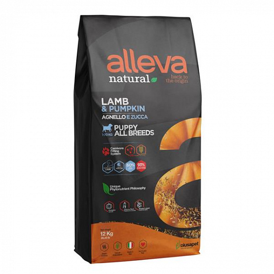 Alleva NATURAL kutyakölyök minden fajta bárány és sütőtök 12 kg