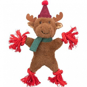 Xmas REINDEER - karácsonyi rénszarvas 32 cm, sípol/zizeg, plüss/kötél