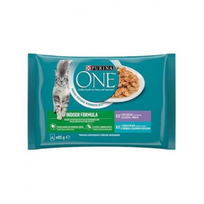 Nestle PURINA ONE macska Multipack Beltéri mini filé tonhallal és zöldbabbal / borjúhússal és sárgarépával lében ÚJ 4x85g