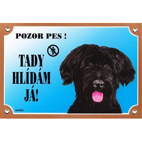 Színes tábla Figyelem kutya, Briard fekete Színes tábla Figyelem kutya, Briard fekete