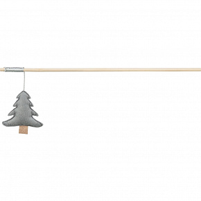 Karácsonyi játékpálca fával és macskamentával, 48 cm, filc/fa, szürke