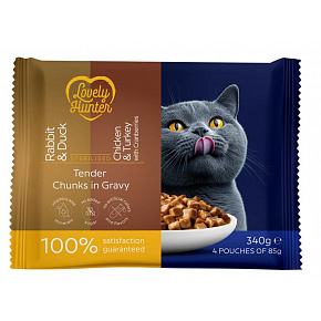LOVELY HUNTER macska felnőtt ivartalanított TASAK nedves szett 4 x 85 g