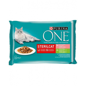 Nestle PURINA ONE macska Multipack Sterilcat mini filé pulykával és zöldbabbal / lazaccal és sárgarépával lében 4x85g