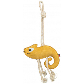 Chamelion - chameleon na laně, 45 cm, hračka pro psy, 100% pravá kůže/lano, žlutá