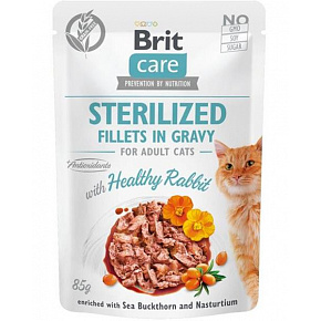 Brit Care macska tasak Sterilized Fillets in Gravy with Healthy Rabbit 24 x 85 g