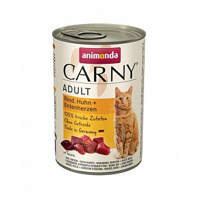 Animonda CARNY® macska Adult marhahús, csirke és kacsa szív bal. 6 x 400 g-os konzervdoboz