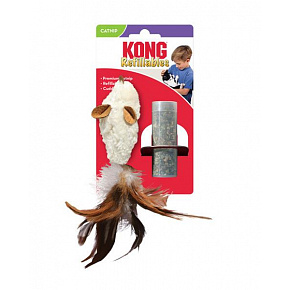 Játék Kong Cat Refillables Feather Mouse Újratölthető macskamenta és toll egér, poliészter