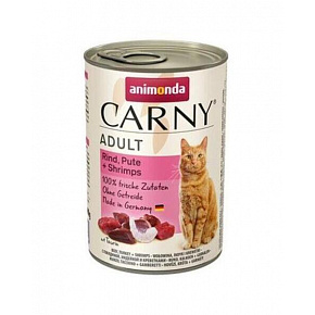 Animonda CARNY® macska Adult marhahús, pulyka és garnélarák bal. 6 x 400 g-os konzervdoboz