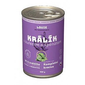 Louie Dog konz. Nyúl csirkével, spenóttal.prebiotikum 400g Louie Dog konz. Nyúl csirkével, spenóttal.prebiotikum 400g
