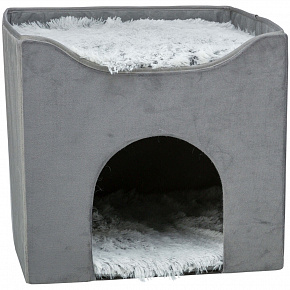 HARVEY plüss fészek tetőággyal, 38 x 38 x 38 cm, szürke/fehér-fekete HARVEY plüss fészek tetőággyal, 38 x 38 x 38 cm, szürke/fehér-fekete