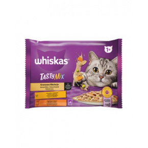 Mars WHISKAS pocket cat Tasty mix ( csirke&zöld.igen.& tengerimalac.) tejszínes mártásban 4 x 85 g