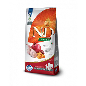 Farmina N&D kutya PUMPKIN (GF) felnőtt közepes és maxi, fürj & gránátalma 12 kg