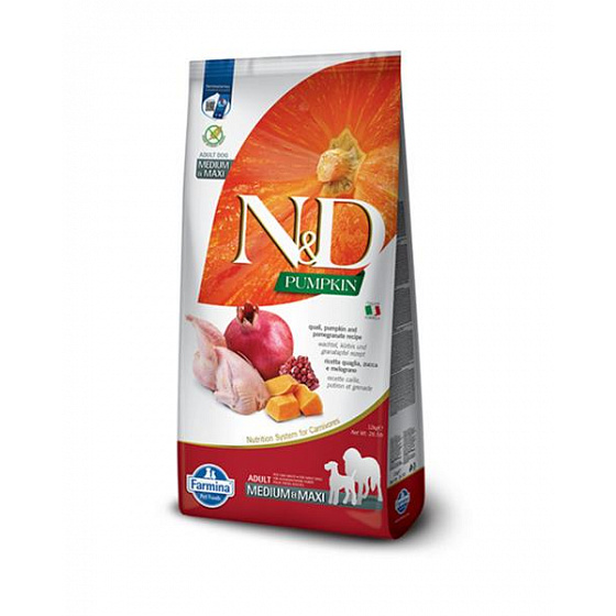 N&D Pumpkin DOG Adult M/L Fürj & Gránátalma 12kg