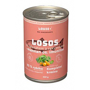 Louie Dog konz. Lazac homoktövissel.spenóttal, prebiotikumokkal 400g Louie Dog konz. Lazac homoktövissel.spenóttal, prebiotikumokkal 400g