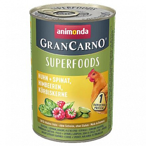 GRANCARNO Superfoods csirke, spenót, málna, tökmag 400 g kutyáknak GRANCARNO Superfoods csirke, spenót, málna, tökmag 400 g kutyáknak