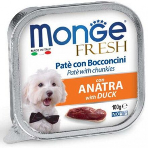 MONGE FRESH - pástétom és kacsadarabok 100 g kutyáknak