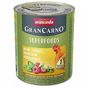 GRANCARNO Superfoods csirke, spenót, málna, tökmag 800 g kutyáknak GRANCARNO Superfoods csirke, spenót, málna, tökmag 800 g kutyáknak