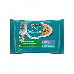 Nestle PURINA ONE macska Multipack Indoor mini filék tonhallal és zöldbabbal / borjúhússal és répával lében ÚJ 4x85g