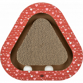 VALENTINE kaparó karton háromszög, labdákkal és macskamentával, 36 x 5 x 36/36 cm, piros - KORLÁTOZOTT AJÁNLAT