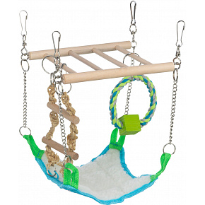 Függő létra ágyazattal és pamutgyűrűvel a rágcsálók számára