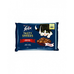 Nestlé FELIX Tasty shreds cat Multipack marhahús és uborka gyümölcslé zsebben 4x80 g Nestlé FELIX Tasty shreds cat Multipack marhahús és uborka gyümölcslé zsebben 4x80 g