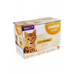 Iams Cat Kitten Delights tasak Csirke szószban 12x85g