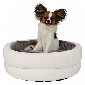 LEVI kerek plüss fekhely párnával, krém/szürke LEVI kerek plüss fekhely párnával, krém/szürke