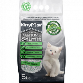 KITTYMAX csomósodó, pormentes fehér bentonit ALOE VERA 5 l