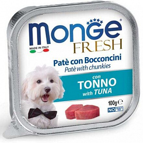 MONGE FRESH - pástétom és tonhalas darabok 100 g kutyáknak
