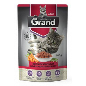 GRAND Cat tasak Deluxe Adult marhahús zöldségekkel 100g