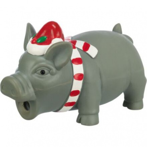 Xmas PIG - Karácsonyi latex malac, 16 cm, poliészter, szürke