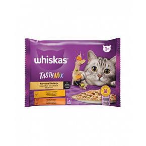 Mars WHISKAS pocket cat Tasty mix ( csirke&zöld.igen.& tengerimalac.) tejszínes mártásban 4 x 85 g