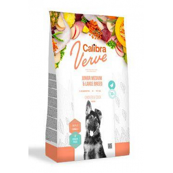 Calibra Dog Verve GF Junior M&L csirke és kacsa 12kg