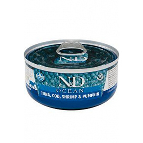 N&D CAT OCEAN Adult Tuna & Tőkehal & Garnélarák & Tök 70g