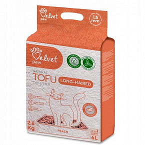 Velvet Paw Tofu alom hosszúszőrű macskáknak őszibarack esszenciával 6 l Velvet Paw Tofu alom hosszúszőrű macskáknak őszibarack esszenciával 6 l
