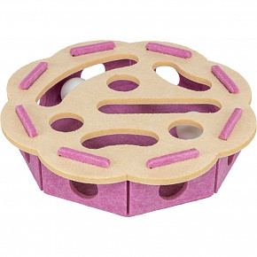 Interaktív macskajáték Hole'n'Roll – virág, ø 30 × 7.5 cm, filc, rózsaszín/bézs
