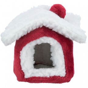 Xmas Cuddly CAVE - plüss egér/hörcsög ház, 15 x 12 x 15 cm, piros/fehér