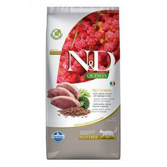 Farmina N&D macska QUINOA (GF) felnőtt, ivartalanított, kacsa, brokkoli és spárga 5 kg