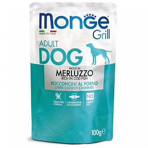MONGE GRILL zseb tőkehallal kutyáknak 100 g MONGE GRILL zseb tőkehallal kutyáknak 100 g