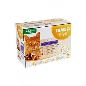 Iams Cat Adult Delights tasak Land in gravy 12x85g Iams Cat Adult Delights tasak Land in gravy 12x85g
