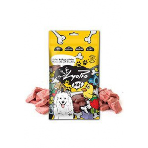 Lyopro wuff wuff wuff. fagyasztva szárított csirke. kockák eperrel. 50g