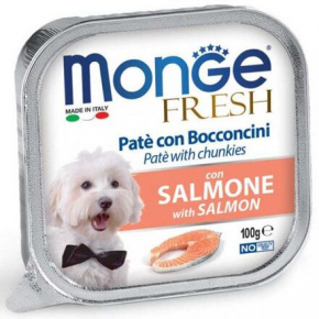 MONGE FRESH - pástétom és darabolt lazac 100 g kutyáknak