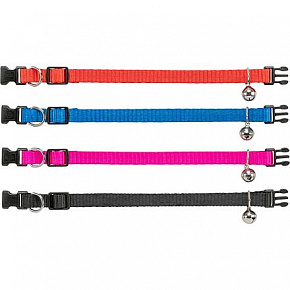 Nylon állítható macskanyakörv csengővel, narancs/kék/málna/fekete Nylon állítható macskanyakörv csengővel, narancs/kék/málna/fekete
