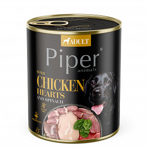 NEW PIPER csirkeszívekkel és spenóttal, kutyakonzerv 800 g